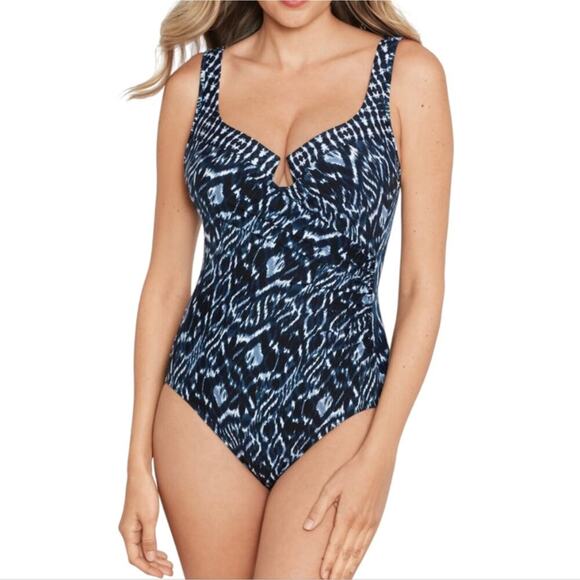 Miraclesuit Platinum Print Escape One Piece‎ Swimsuit Blue and White Size 16 New - Picture 3 of 9